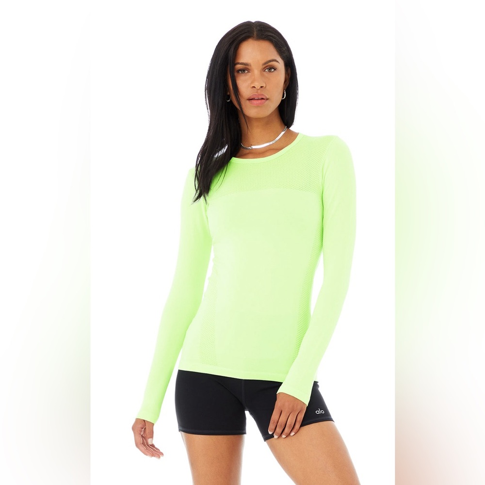 Seamless Essential Long Sleeve Top in Neon Lime by Alo